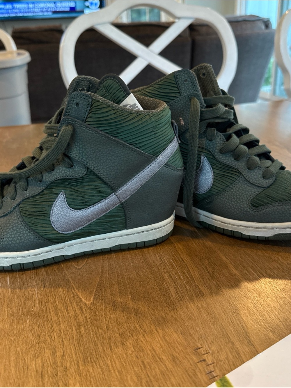 Nike Dunk High-Top Sneakers in Dark Green with Silver Swoosh 9